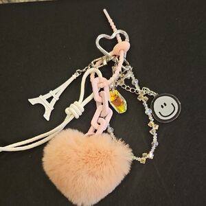 Pink Heart Keychain with Eiffel Tower Charm